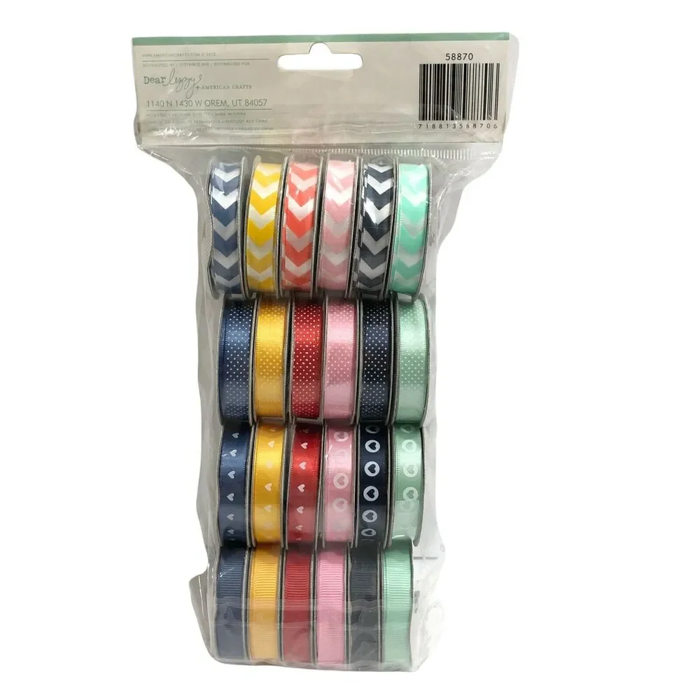 American Crafts Ribbon Dear Lizzy 24 Ribbon Spools .375 in x 4 ft Each NEW
